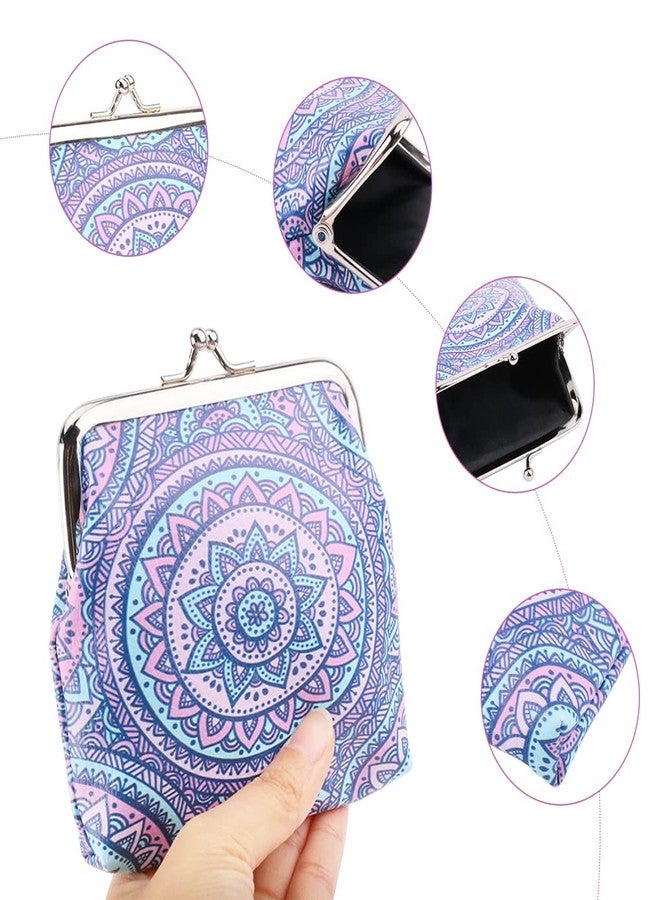 Oyachic 4 Pcs Mandala Coin Purses,PU Leather Change Purse,Vintage Wallets with Clasp Kiss-lock,Cute,Small Clutch Pouch for Woman Girls - Image 2