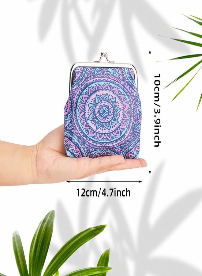 Oyachic 4 Pcs Mandala Coin Purses,PU Leather Change Purse,Vintage Wallets with Clasp Kiss-lock,Cute,Small Clutch Pouch for Woman Girls - Image 3