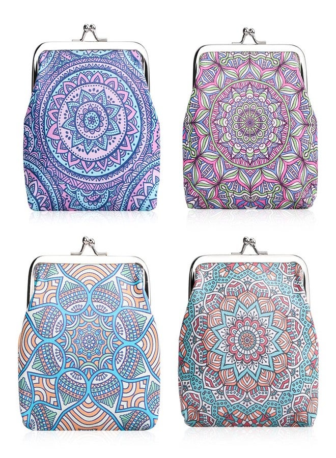 Oyachic 4 Pcs Mandala Coin Purses,PU Leather Change Purse,Vintage Wallets with Clasp Kiss-lock,Cute,Small Clutch Pouch for Woman Girls - Image 1