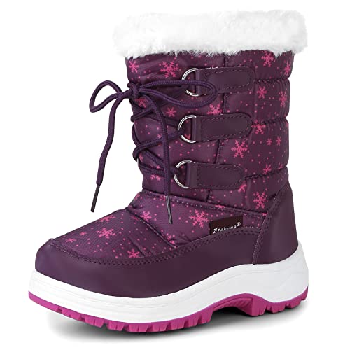 Apakowa Kids Girls Insulated Fur Winter Warm Snow Boots (Toddler/Little Kid) (Color : Purple, Size : 8 M US Toddler) - Image 1