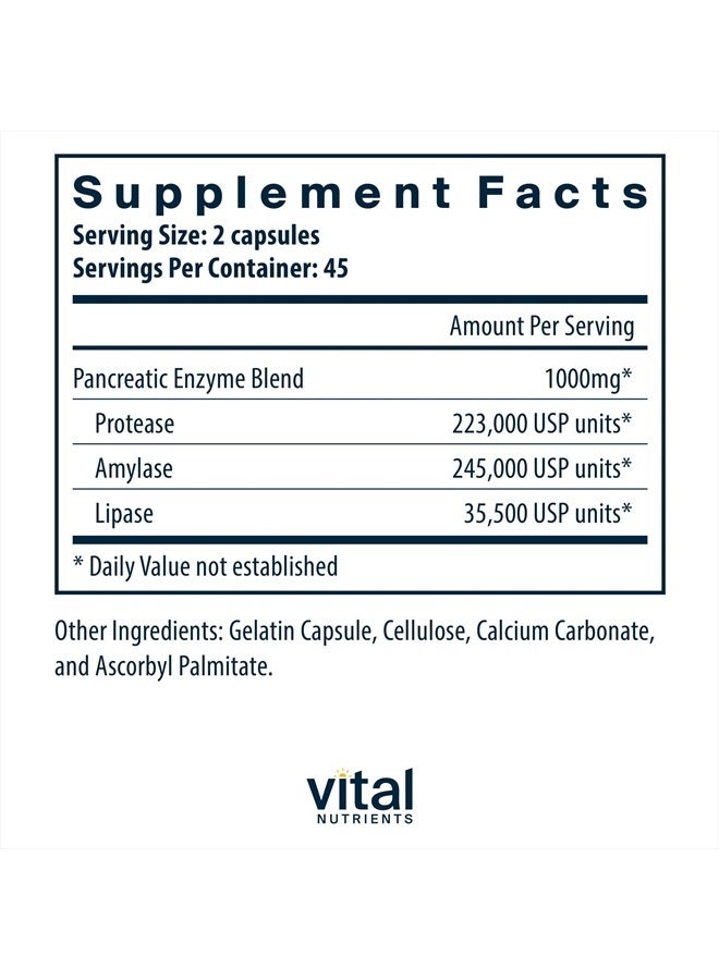 Vital Nutrients Pancreatic Enzymes 1000mg (Full Strength) | Pancreatin Digestion Supplement with Protease, Amylase & Lipase | Digestive Enzymes | Gluten, Dairy, and Soy Free | 90 Capsules - Image 2