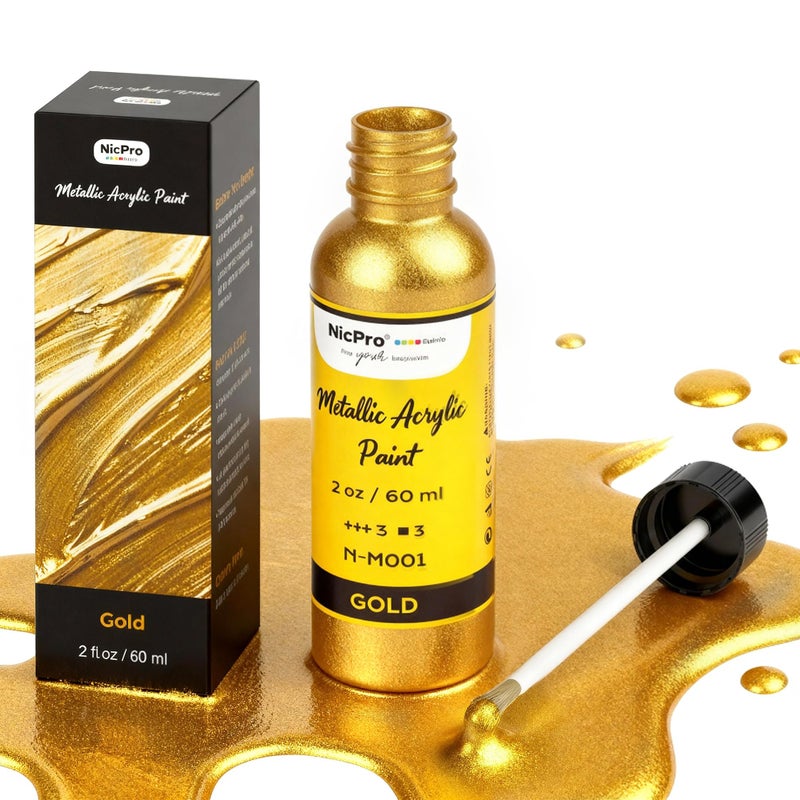 Nicpro Gold Leaf Paint - 2oz/60ml Metallic Gold Acrylic Paint, Water-Based Non Toxic Non Fading Touch Up Paints for Crafts, Metal, Wood, Clay, Canvas, Furniture, Handcrafts, Art Supplies - Image 1