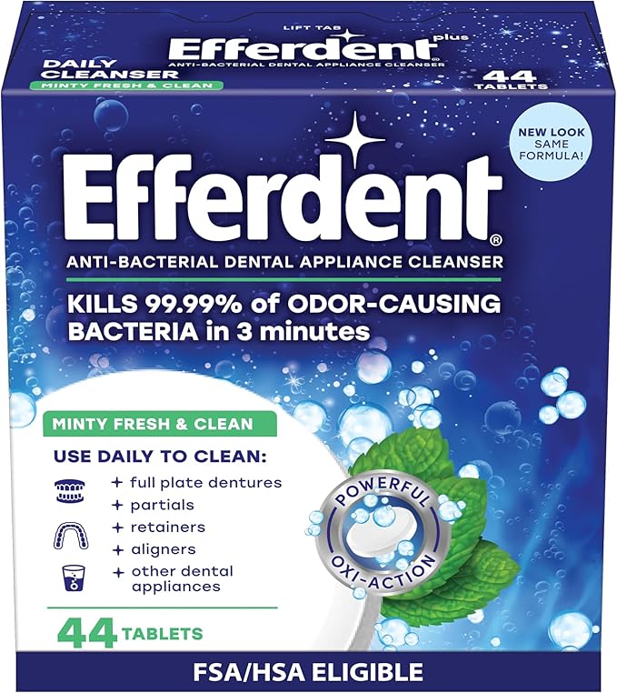 Efferdent Retainer Cleaning Tablets, Denture Cleaning Tablets for Dental Appliances, Minty Fresh & Clean, 44 Count - Image 1