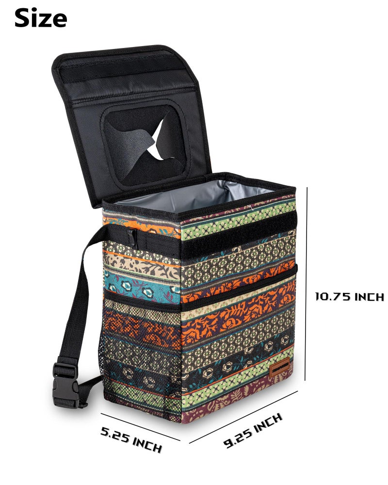 SIBOFUEGO Car Garbage Can Cute - Leak-Proof Car Trash Can with Lid and Storage Pockets, Car Trash Bin for Men and Women, Boho Aztec Essentials: Must-Have Car Interior Accessories (Boho Carnival) - Image 2