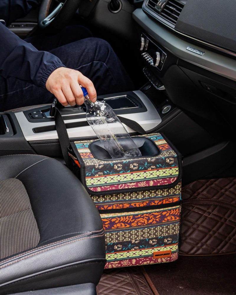 SIBOFUEGO Car Garbage Can Cute - Leak-Proof Car Trash Can with Lid and Storage Pockets, Car Trash Bin for Men and Women, Boho Aztec Essentials: Must-Have Car Interior Accessories (Boho Carnival) - Image 4