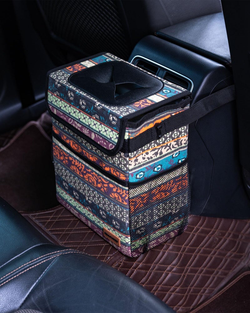 SIBOFUEGO Car Garbage Can Cute - Leak-Proof Car Trash Can with Lid and Storage Pockets, Car Trash Bin for Men and Women, Boho Aztec Essentials: Must-Have Car Interior Accessories (Boho Carnival) - Image 5