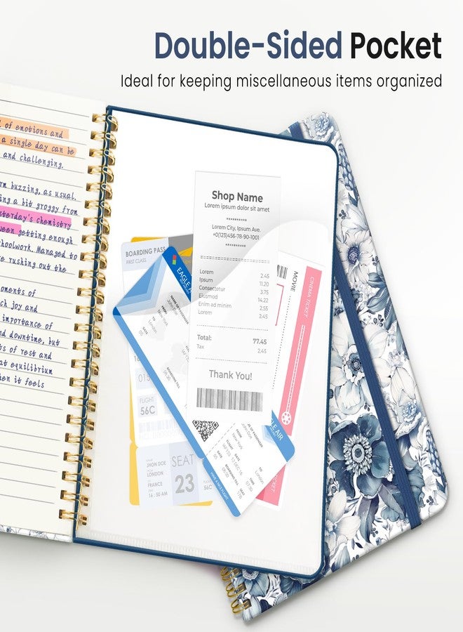 ZOTIA Lined Spiral Journal Notebook for Women, A5 College Ruled Journals for Writing, Hardcover Notebooks for Work, Note taking and Office School Supplies,140 Pages - Blue Floral - Image 5