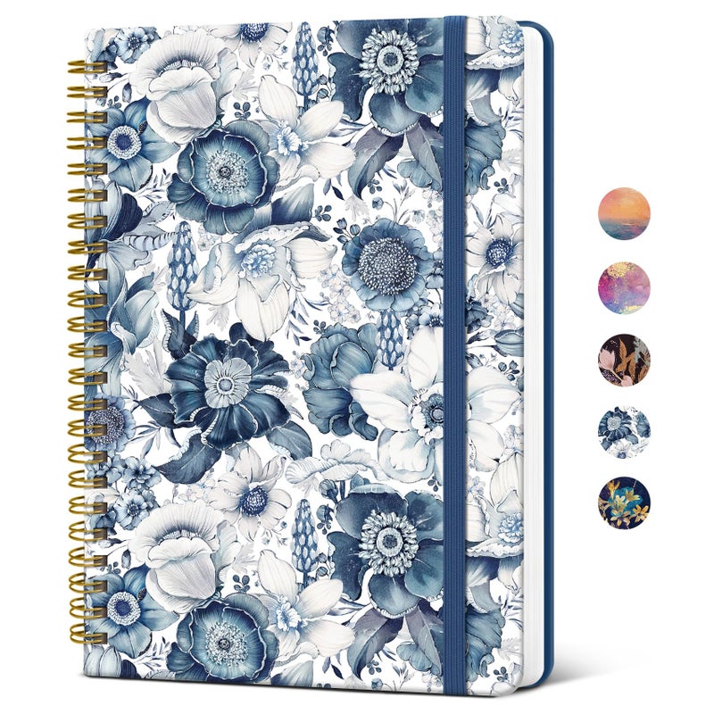 ZOTIA Lined Spiral Journal Notebook for Women, A5 College Ruled Journals for Writing, Hardcover Notebooks for Work, Note taking and Office School Supplies,140 Pages - Blue Floral - Image 1