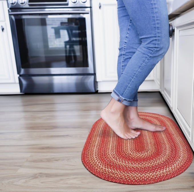 APPLE PIE SMALL BRAIDED RUGS 20X30 OVAL JUTE KITCHEN RUG RED AND BEIGE FOR COUNTRY PRIMITIVE DECOR REVERSIBLE PET FRIENDLY DURABLE EASY TO MAINTAIN