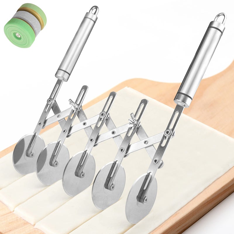 Star Brand Pastry Cutter with Grinder Spaghetti Dough Roller Knife Stainless Steel Pizza Slicer Pasta Wheeling Attice Roller Adjustable Dough Divider with Handle