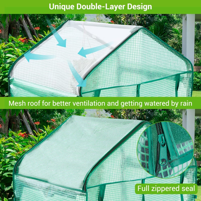 Ohuhu Mini Greenhouse with Screen Roof, Ohuhu Upgraded Portable 4 Tier Small Greenhouses for Outdoors Indoor with Reelable Door, Heavy Duty Plastic Green House for Outside Garden Patio Yard Porch Balcony - Image 2