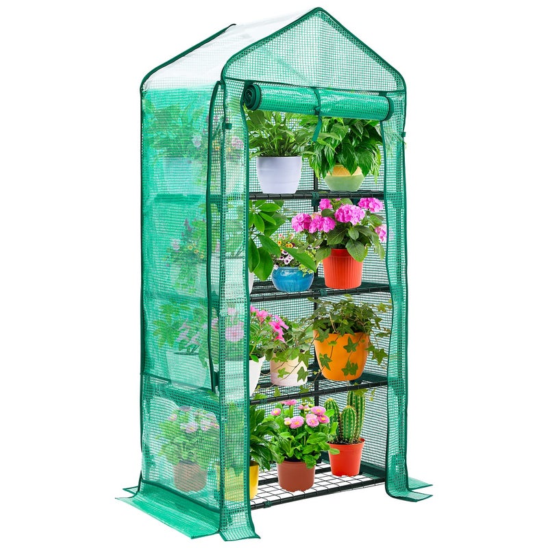 Ohuhu Mini Greenhouse with Screen Roof, Ohuhu Upgraded Portable 4 Tier Small Greenhouses for Outdoors Indoor with Reelable Door, Heavy Duty Plastic Green House for Outside Garden Patio Yard Porch Balcony - Image 1