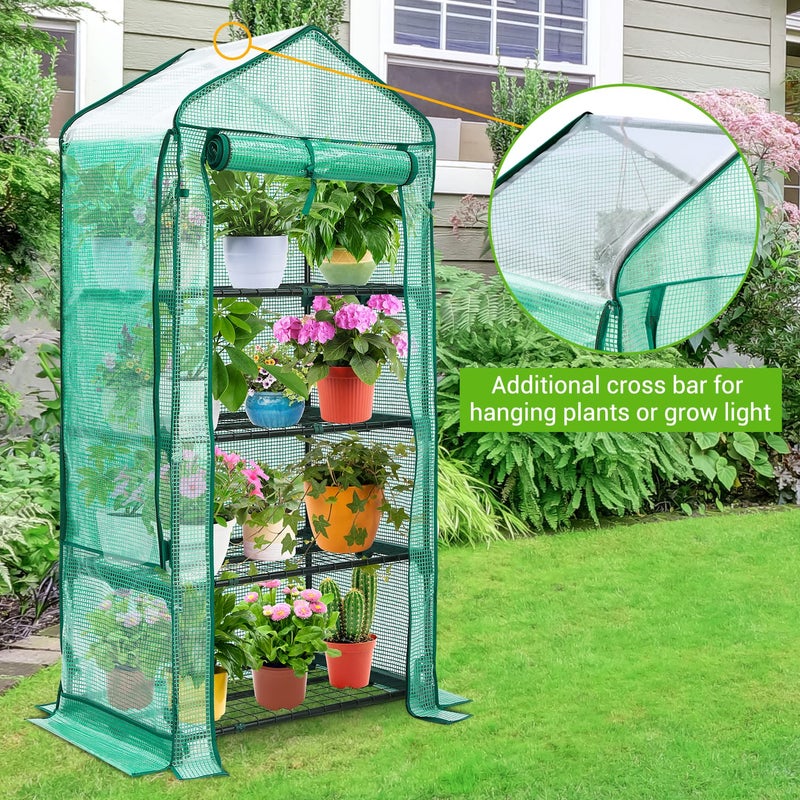 Ohuhu Mini Greenhouse with Screen Roof, Ohuhu Upgraded Portable 4 Tier Small Greenhouses for Outdoors Indoor with Reelable Door, Heavy Duty Plastic Green House for Outside Garden Patio Yard Porch Balcony - Image 4