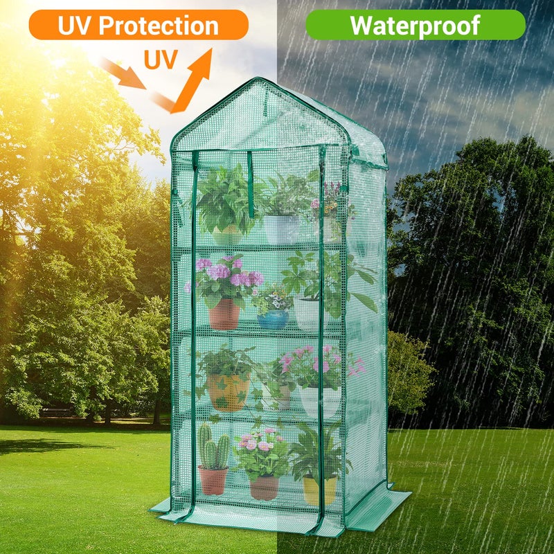 Ohuhu Mini Greenhouse with Screen Roof, Ohuhu Upgraded Portable 4 Tier Small Greenhouses for Outdoors Indoor with Reelable Door, Heavy Duty Plastic Green House for Outside Garden Patio Yard Porch Balcony - Image 3