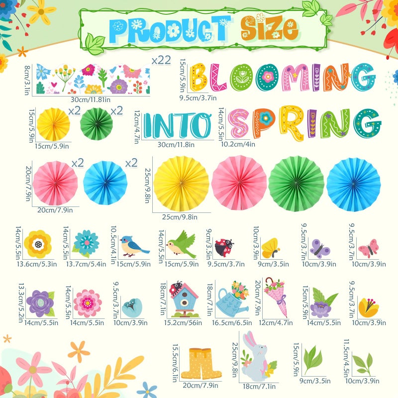 Eersida Spring Easter Bulletin Board Decorations with Paper Fans 3D Christian Classroom Bulletin Board St Patricks Day Flower Bunny Cutouts School VBS Library Church Window Wall Decor(Spring) - Image 2