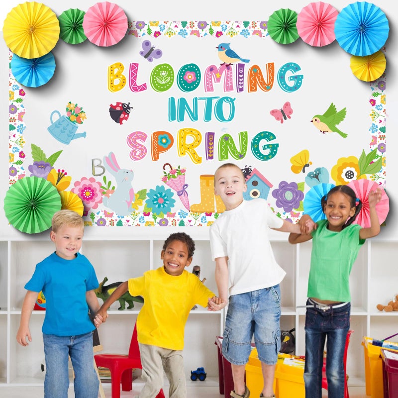 Eersida Spring Easter Bulletin Board Decorations with Paper Fans 3D Christian Classroom Bulletin Board St Patricks Day Flower Bunny Cutouts School VBS Library Church Window Wall Decor(Spring) - Image 5