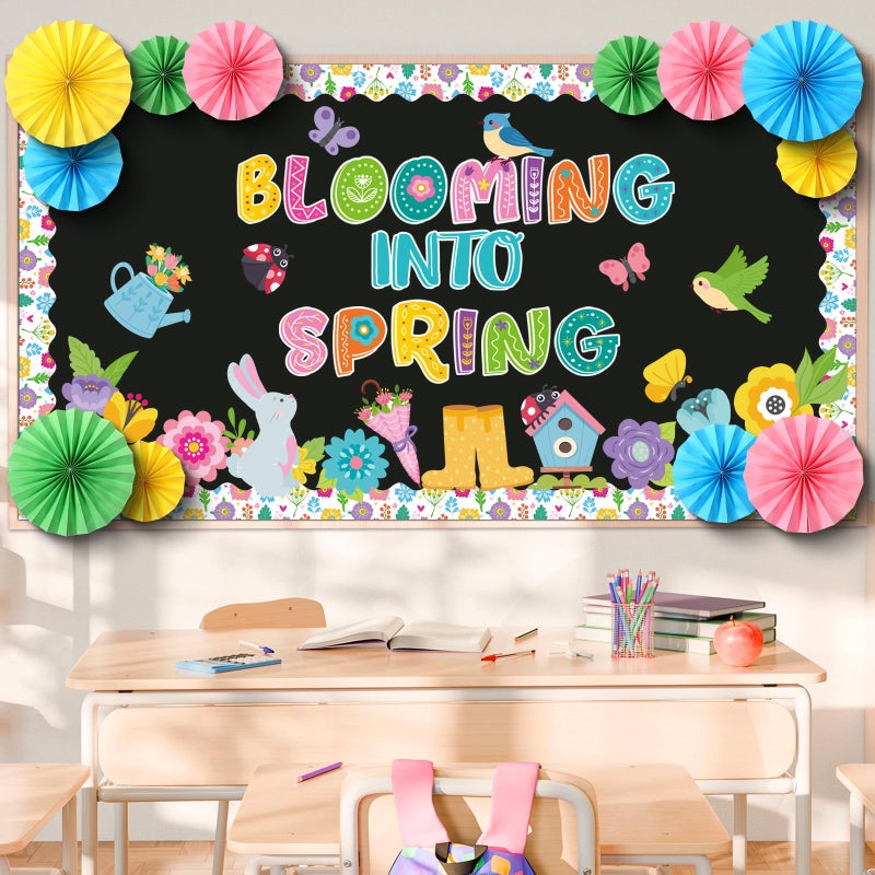 Eersida Spring Easter Bulletin Board Decorations with Paper Fans 3D Christian Classroom Bulletin Board St Patricks Day Flower Bunny Cutouts School VBS Library Church Window Wall Decor(Spring) - Image 4