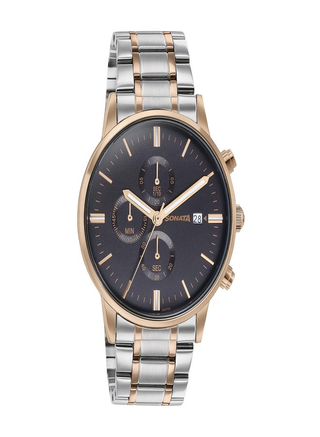 Sonata Quartz Multifunction Black Dial Black Stainless Steel Strap Watch for Men - Image 2