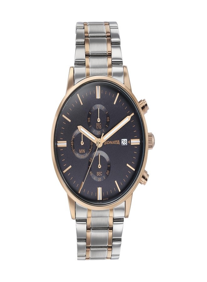 Sonata Quartz Multifunction Black Dial Black Stainless Steel Strap Watch for Men - Image 1