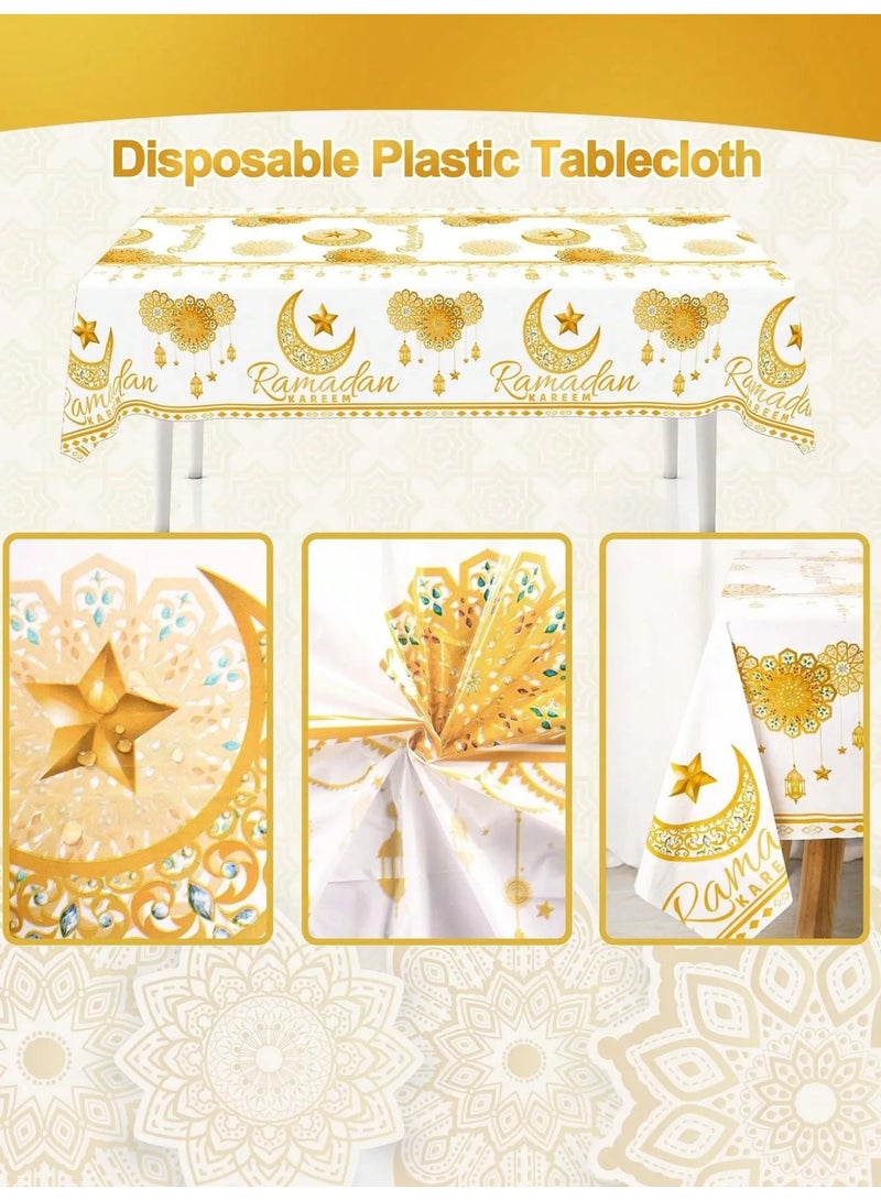 زينه مرضان مفرش طاوله بلاستيكي للاستخدام الواحد بتصميم هلال رمضان و عبارة رمضان كريم يضيف لمسة فاخرة ومميزة لطاولة الافطار والسحور في رمضان مقاس 220*130 - Image 4