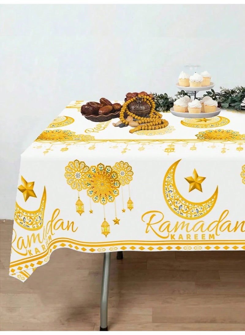 زينه مرضان مفرش طاوله بلاستيكي للاستخدام الواحد بتصميم هلال رمضان و عبارة رمضان كريم يضيف لمسة فاخرة ومميزة لطاولة الافطار والسحور في رمضان مقاس 220*130 - Image 3