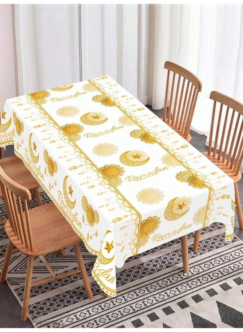 زينه مرضان مفرش طاوله بلاستيكي للاستخدام الواحد بتصميم هلال رمضان و عبارة رمضان كريم يضيف لمسة فاخرة ومميزة لطاولة الافطار والسحور في رمضان مقاس 220*130 - Image 2