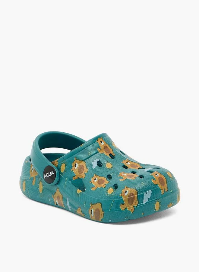 Aqua Boys Bear Print Clogs