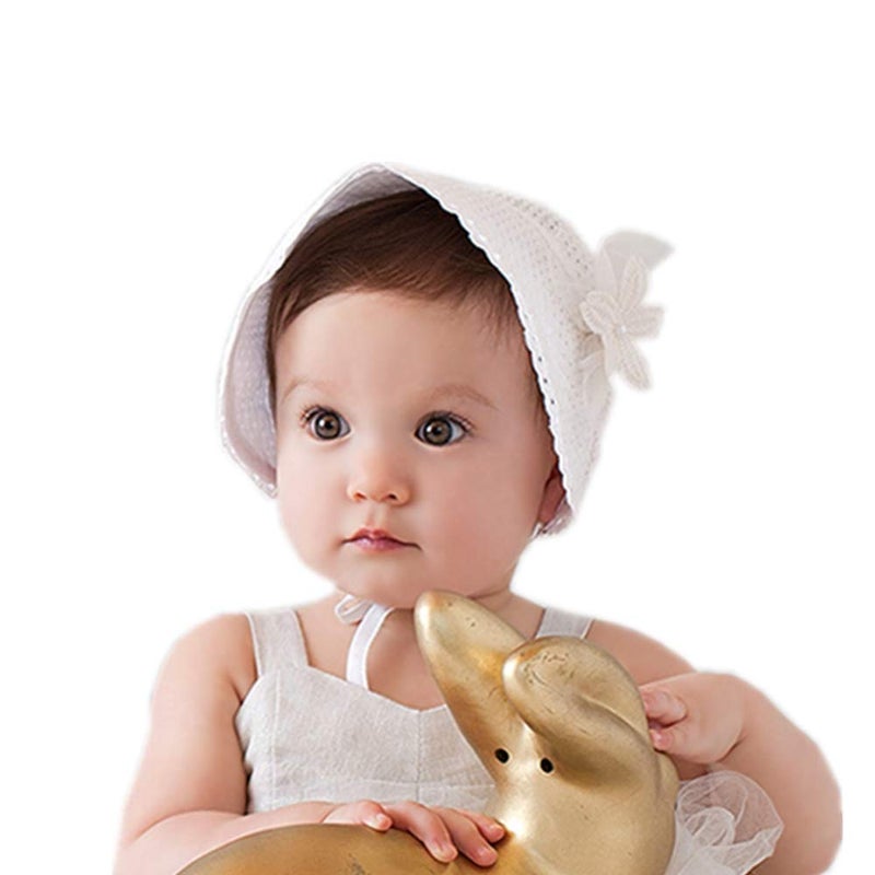 XYX Baby Girl Toddlers Breathable Lacy Bonnet Eyelet Cotton Adjustable Sun Protection Hat White - Image 3