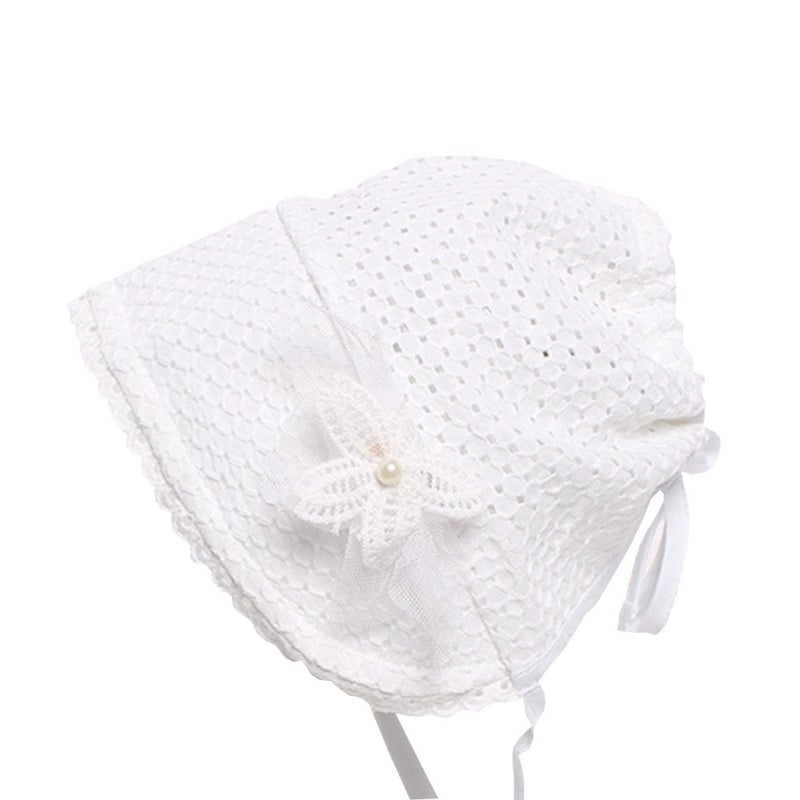 XYX Baby Girl Toddlers Breathable Lacy Bonnet Eyelet Cotton Adjustable Sun Protection Hat White - Image 5