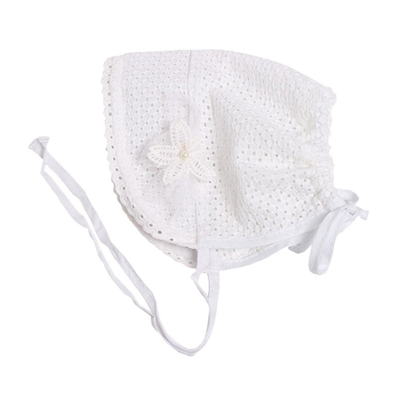 XYX Baby Girl Toddlers Breathable Lacy Bonnet Eyelet Cotton Adjustable Sun Protection Hat White - Image 4