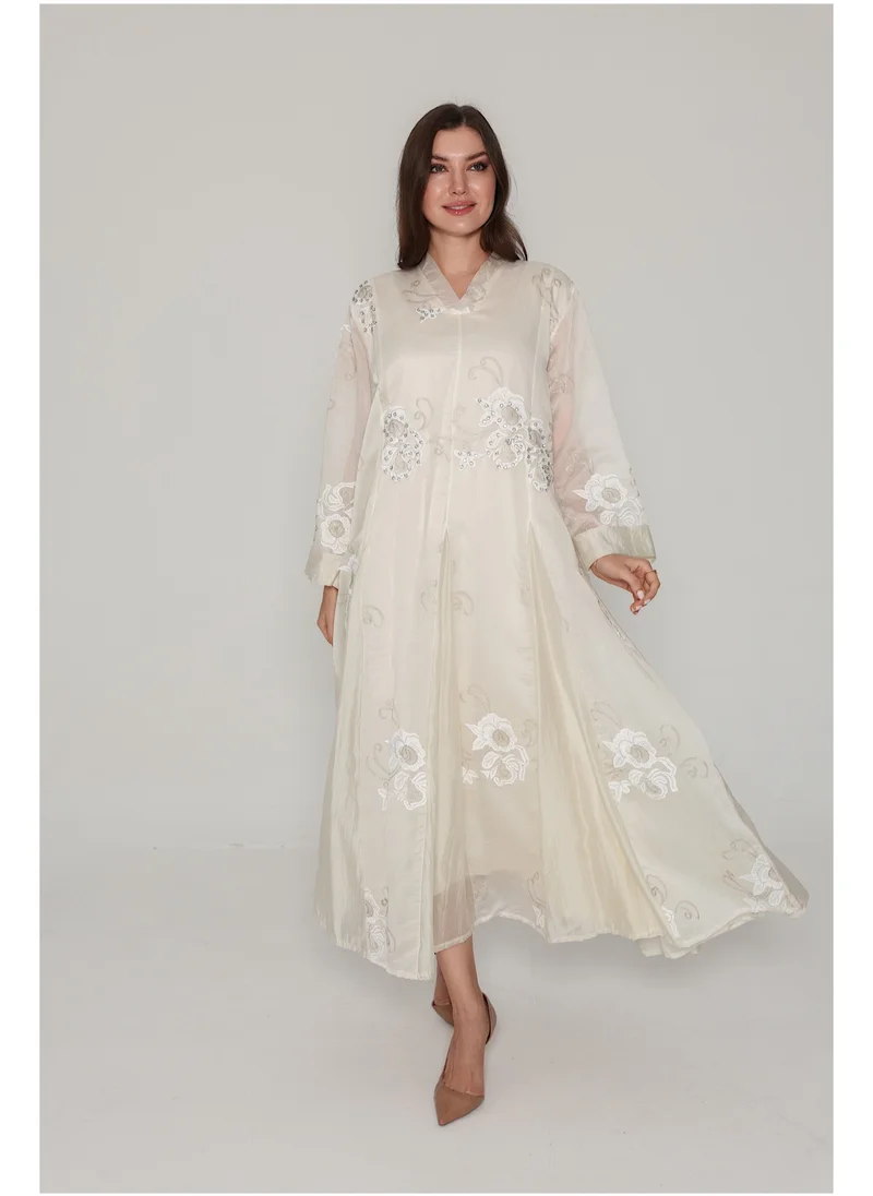IKKXA Flowy Flower Pattern Dress IK07 Beige