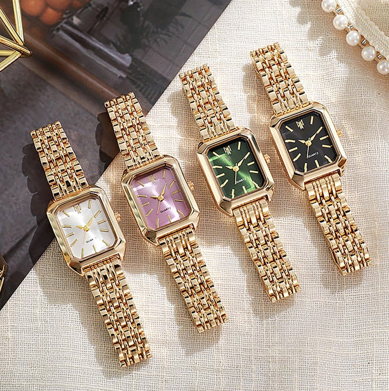 BESTKANG Watches for Women Wrist Watches Steel Strap Womens Watch Casual Fashion Simple Square Quartz Wristwatch (Gold-Pink) - Image 3