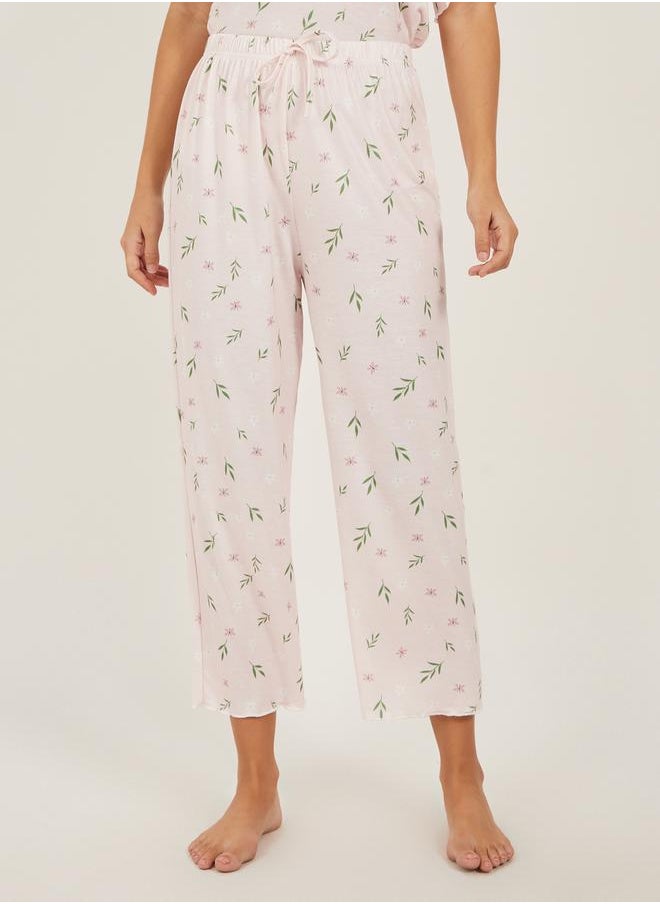 Styli - Floral Print Lettuce Edge Hem T-Shirt and Capri Pyjama Set - Image 1