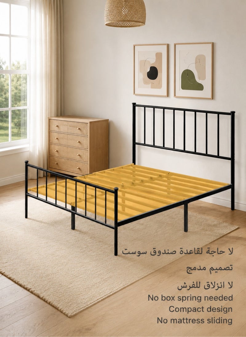 يانارا إطار سرير منصة معدنية سوداء مع الرأس واللوحة القدمية ، مؤسسة فراش مع دعم سلات الصلب ، تخزين تحت السرير ، لا مربع ربيع مطلوب ، تجميع سهل ، 90 × 190 سم / 120 × 200 سم / 160 × 200 سم / 180 × 200 سم ، صغير مزدوج / ملكة / ملك الحجم - Image 5