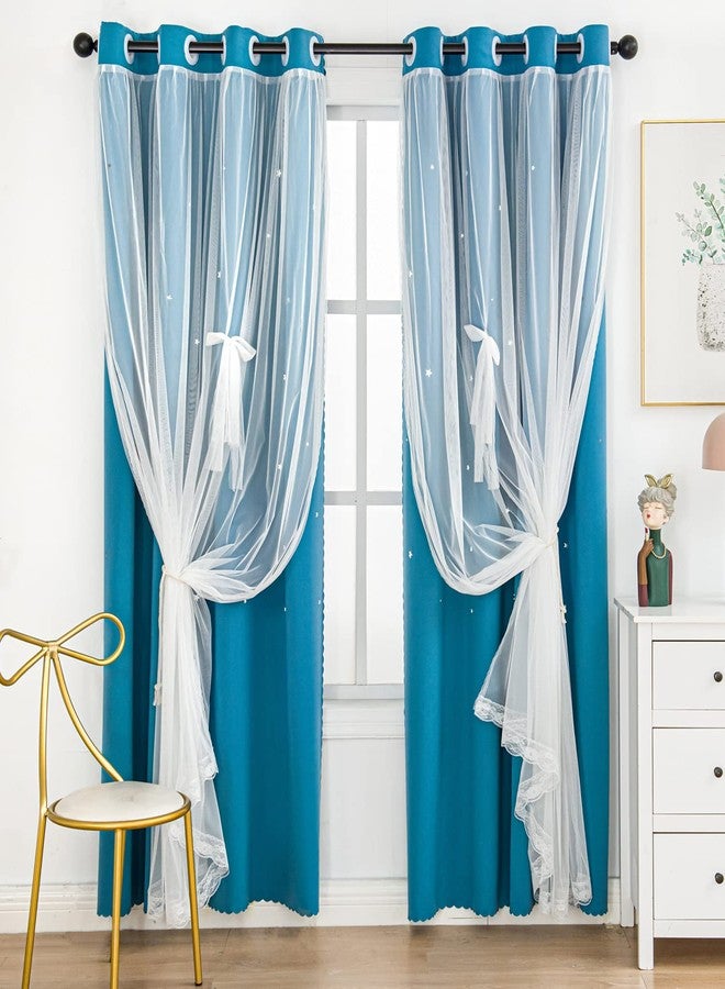 UNISTAR 2 Panels Stars Blackout for Bedroom Living Room Girls Kids Baby Room, Double Layer Star Cut Out Window Curtain, W34 x L63 Inch Length, Turquoise - Image 4