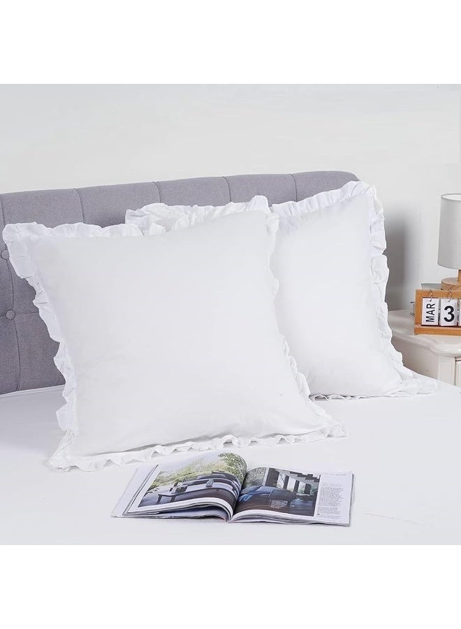 Euro Pillow Shams Set of 2pc Euro Shams 24X24 White Ruffle Pillow Covers Premium 600 TC European Pillow Shams 100% Soft Egyptian Cotton Gorgeous Euro Size Decorative Pillow Cover/Cases  - Image 1