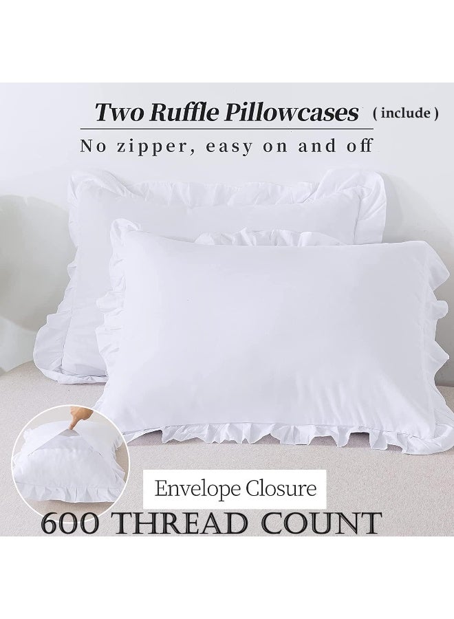 Euro Pillow Shams Set of 2pc Euro Shams 24X24 White Ruffle Pillow Covers Premium 600 TC European Pillow Shams 100% Soft Egyptian Cotton Gorgeous Euro Size Decorative Pillow Cover/Cases  - Image 3