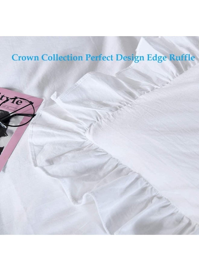 Euro Pillow Shams Set of 2pc Euro Shams 24X24 White Ruffle Pillow Covers Premium 600 TC European Pillow Shams 100% Soft Egyptian Cotton Gorgeous Euro Size Decorative Pillow Cover/Cases  - Image 2