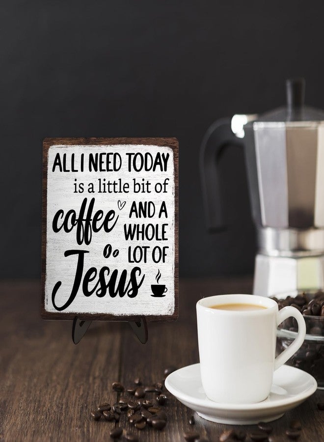 DMADNF Coffee Bar Plaque, Vintage Desk Decor for Home or Office,Cafe Bar Sign - All I Need Today is a Little Bit of Coffee and A Whole Lot of Jesus,Christian Kitchen Accessories 5.9x5.9IN(White-coffee) - Image 5
