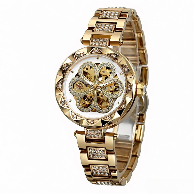 ساعة نسائية آلية أوتوماتيكية بحزام من الفولاذ المقاوم للصدون، تصميم كلاسيكي ومُفرق، وعرض لامع، ساعة معصرة أنيقة - Image 1