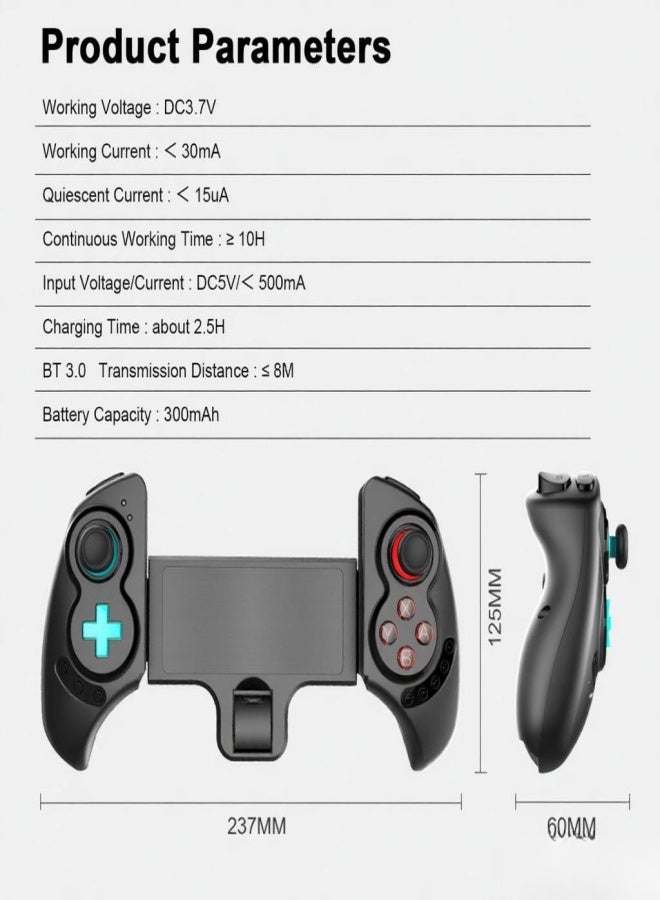 أبيجا وحدة تحكم ألعاب لاسلكية تلسكوبية قابلة لإعادة الشحن بتقنية البلوتوث PG-SW029، مزودة بوظيفة اهتزاز جيروسكوب سداسي المحاور، بديل لوحدات تحكم ألعاب PS3 وأجهزة Android اللوحية وأجهزة الكمبيوتر التي تعمل بنظام Windows، باللون الأسود. - Image 4