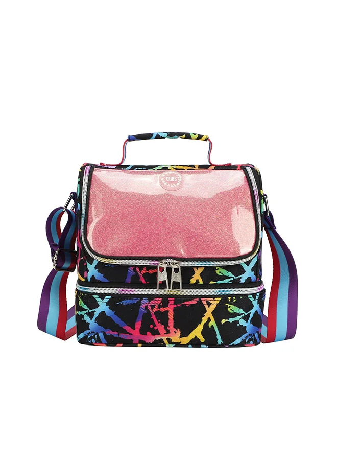 CUBS Abstract Print Waterproof double decker lunch bag with removable shoulder strap carrying your favorite meals to school, work or while traveling