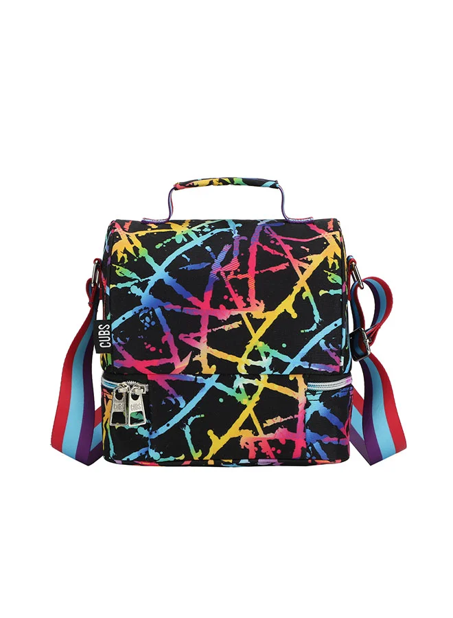 CUBS Abstract Print Waterproof double decker lunch bag with removable shoulder strap carrying your favorite meals to school, work or while traveling