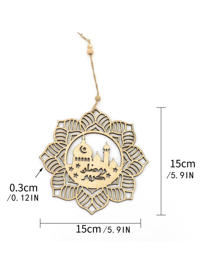 2 Pieces Eid Mubarak Door Sign Wooden Hanging Signs, Ramadan  Hollow Ornament Decorations Moon and Stars, Moon Shape Ramadan Mubarak Party Wood Wall Hanger for Islamic Muslim Home Decor - Image 2