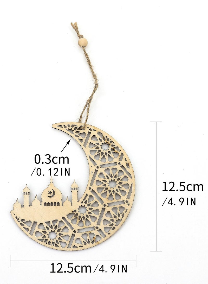2 Pieces Eid Mubarak Door Sign Wooden Hanging Signs, Ramadan  Hollow Ornament Decorations Moon and Stars, Moon Shape Ramadan Mubarak Party Wood Wall Hanger for Islamic Muslim Home Decor - Image 3