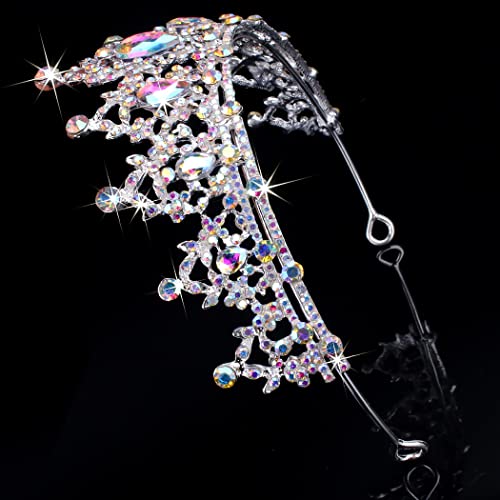 SuPoo Tiaras for Girls AB Silver Crown Crystal Princess Crown Headband Birthday Queen Shiny Tiara for Women Princess Decoration for Wedding Party Prom Halloween Quinceanera - Image 5