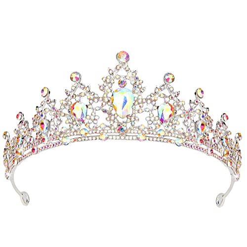 SuPoo Tiaras for Girls AB Silver Crown Crystal Princess Crown Headband Birthday Queen Shiny Tiara for Women Princess Decoration for Wedding Party Prom Halloween Quinceanera - Image 1