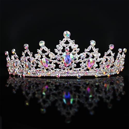 SuPoo Tiaras for Girls AB Silver Crown Crystal Princess Crown Headband Birthday Queen Shiny Tiara for Women Princess Decoration for Wedding Party Prom Halloween Quinceanera - Image 3