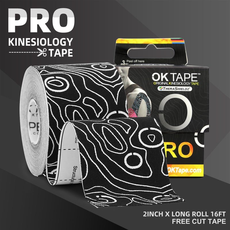 OK TAPE PRO Kinesiology Tape Uncut Roll, Elastic Physical Therapy Athletic Tape for Pain Relief, Muscle Support, Kinetic Tape, Water Resistant, 2in X 16.4ft -Black 2 Rolls - Image 3