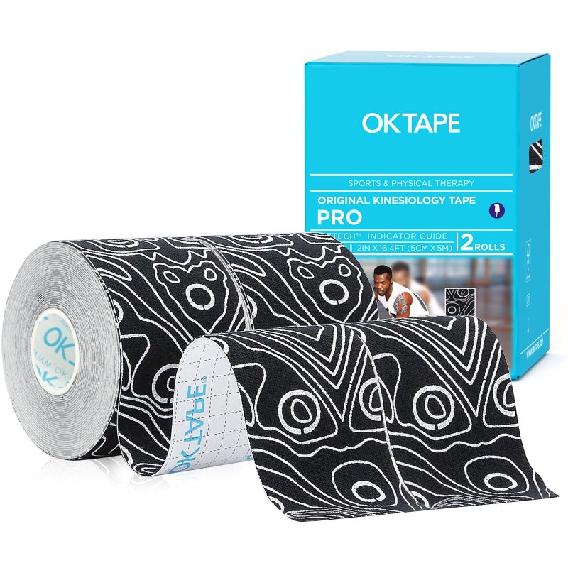 OK TAPE PRO Kinesiology Tape Uncut Roll, Elastic Physical Therapy Athletic Tape for Pain Relief, Muscle Support, Kinetic Tape, Water Resistant, 2in X 16.4ft -Black 2 Rolls - Image 1